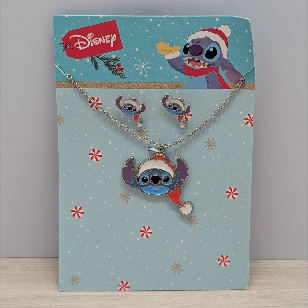 Disney Stitch Christmas Necklace Earrings Set Holiday Jewelry Gift Stocking